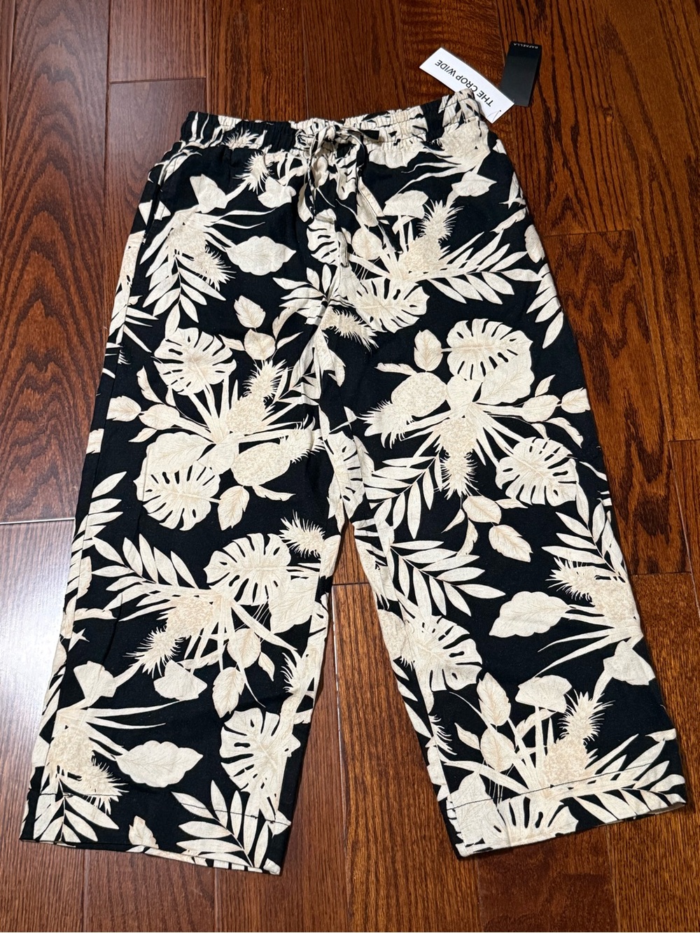 Rafaella Black Sweatpants with Cream Tropical Print